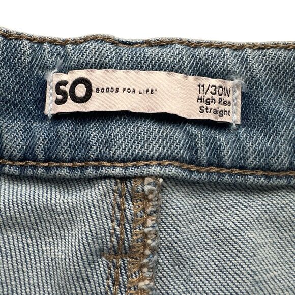 Womens High-Rise Straight Leg Jeans 11/30W Stretch Light Wash Distressed - Picture 5 of 15